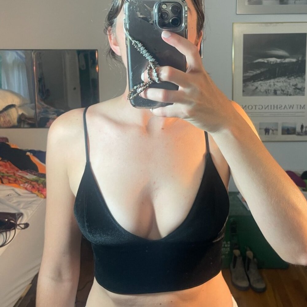 Black Velvet V-Neck Crop Top
